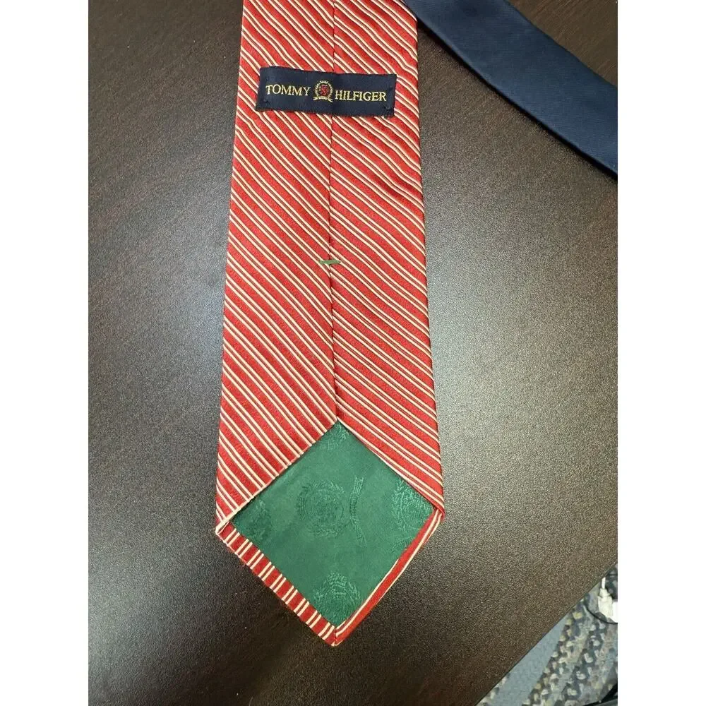 NWT Tommy Hilfiger Vintage 100%‎ Silk Necktie Red White Stripe Made In USA